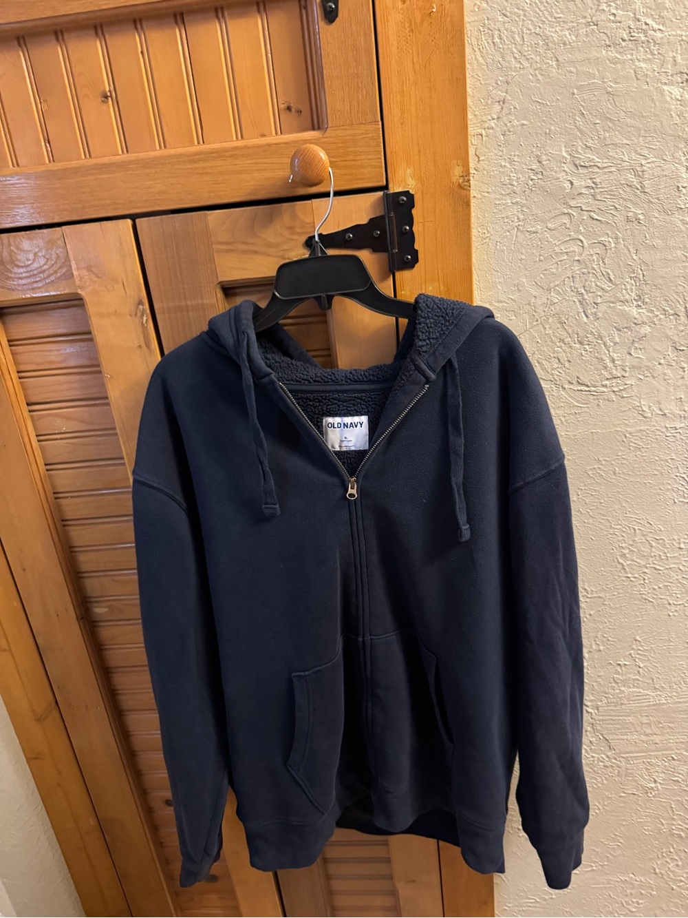 Old Navy Men's Dark Blue Sherpa-Lined Zip Hoodie